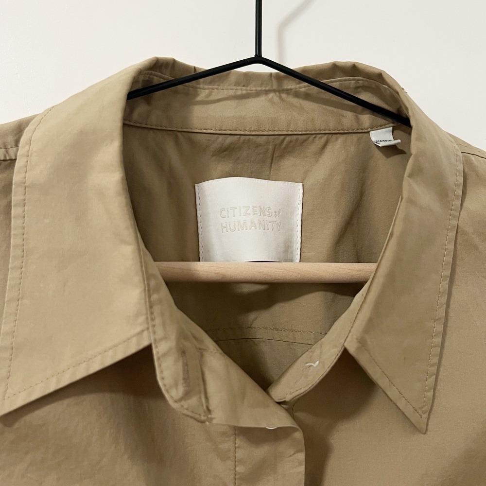 Citizens of Humanity Kayla Short Sleeve Shirt Khaki Tan Cotton Button Up Pocket - Picture 7 of 10